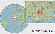Savanna Style Location Map of Sarhala, hill shading