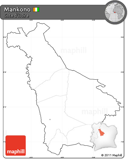 Blank Simple Map of Mankono, cropped outside, no labels