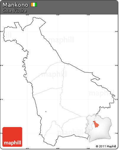 Blank Simple Map of Mankono, cropped outside, no labels