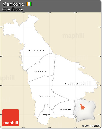 Classic Style Simple Map of Mankono, single color outside