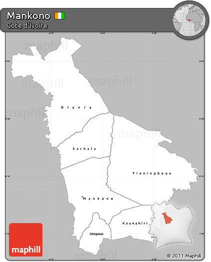 Gray Simple Map of Mankono, single color outside