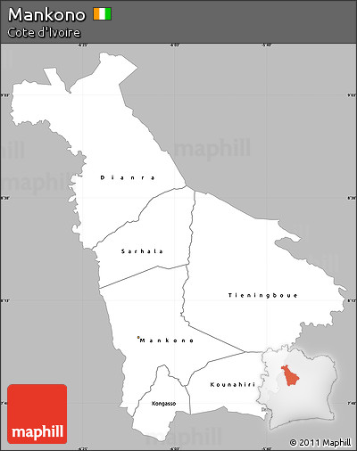 Gray Simple Map of Mankono, single color outside