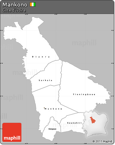 Gray Simple Map of Mankono, single color outside