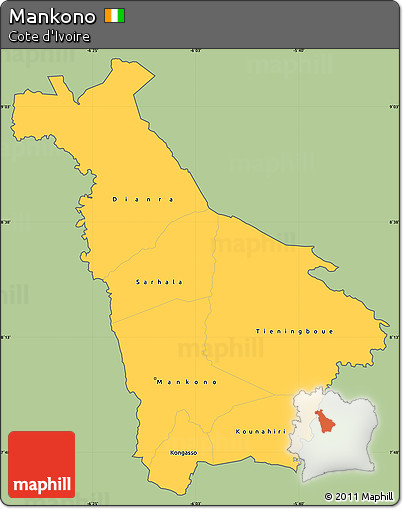 Savanna Style Simple Map of Mankono, cropped outside