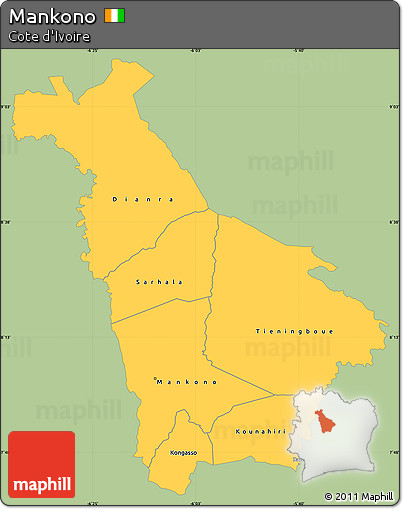 Savanna Style Simple Map of Mankono, single color outside