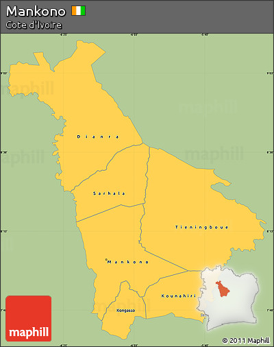 Savanna Style Simple Map of Mankono, single color outside