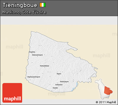 Classic Style 3D Map of Tieningboue, single color outside