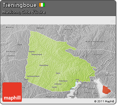 Physical 3D Map of Tieningboue, desaturated