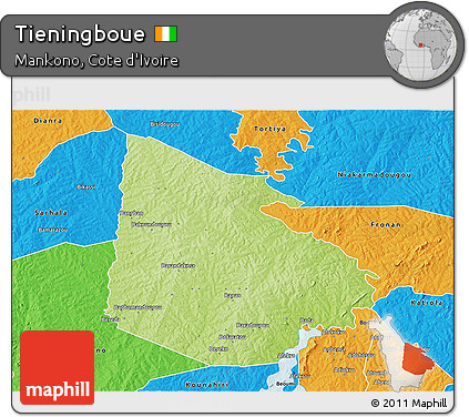 Physical 3D Map of Tieningboue, political outside