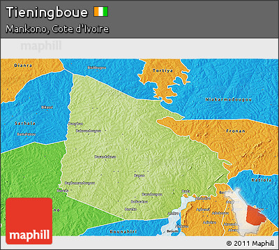 Physical 3D Map of Tieningboue, political outside