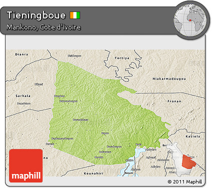 Physical 3D Map of Tieningboue, shaded relief outside
