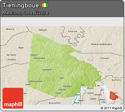 Physical 3D Map of Tieningboue, shaded relief outside