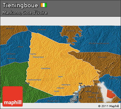 Political 3D Map of Tieningboue, darken