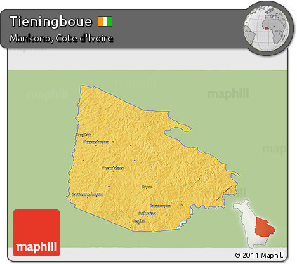 Savanna Style 3D Map of Tieningboue, single color outside