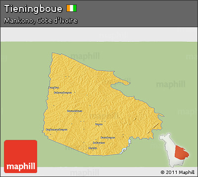 Savanna Style 3D Map of Tieningboue, single color outside