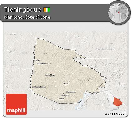 Shaded Relief 3D Map of Tieningboue, lighten