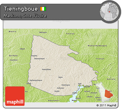Shaded Relief 3D Map of Tieningboue, physical outside