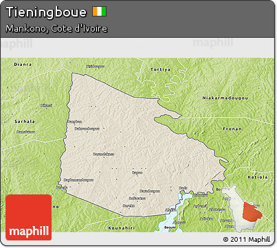 Shaded Relief 3D Map of Tieningboue, physical outside