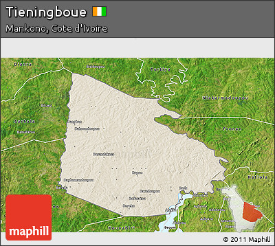 Shaded Relief 3D Map of Tieningboue, satellite outside