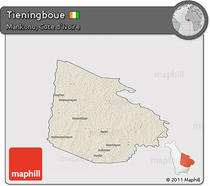 Shaded Relief 3D Map of Tieningboue, single color outside