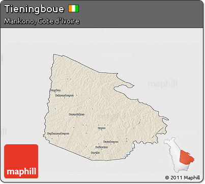 Shaded Relief 3D Map of Tieningboue, single color outside
