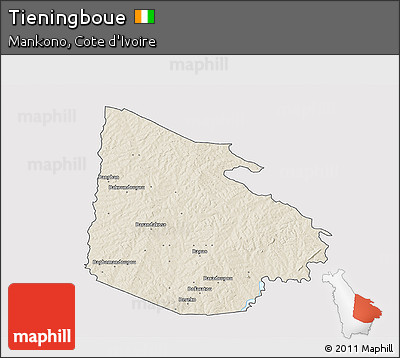 Shaded Relief 3D Map of Tieningboue, single color outside
