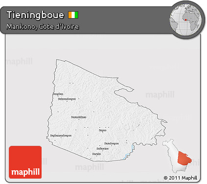 Silver Style 3D Map of Tieningboue, single color outside