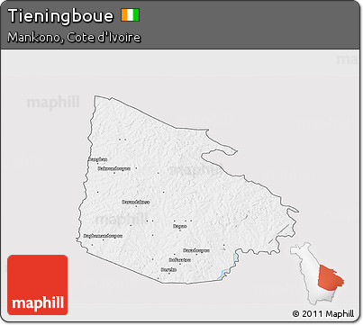 Silver Style 3D Map of Tieningboue, single color outside