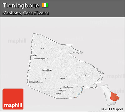 Silver Style 3D Map of Tieningboue, single color outside