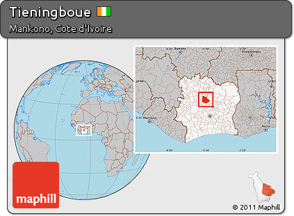 Gray Location Map of Tieningboue, highlighted country