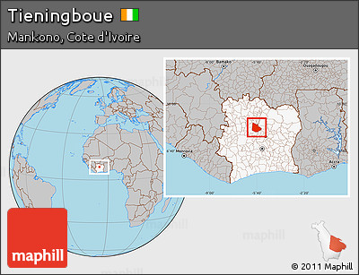Gray Location Map of Tieningboue, highlighted country