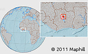 Gray Location Map of Tieningboue, highlighted parent region, within the entire country, hill shading
