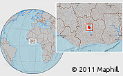 Gray Location Map of Tieningboue, highlighted parent region, hill shading