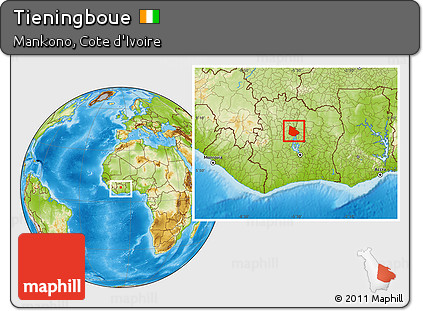 Physical Location Map of Tieningboue, within the entire country