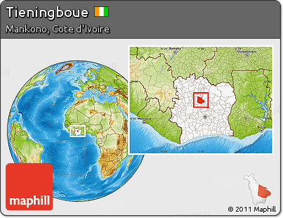 Physical Location Map of Tieningboue, highlighted country