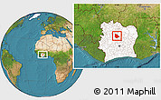 Satellite Location Map of Tieningboue, highlighted country