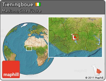 Satellite Location Map of Tieningboue, highlighted parent region