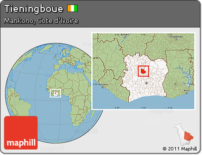 Savanna Style Location Map of Tieningboue, highlighted country