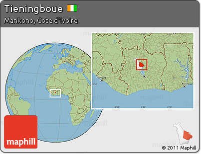 Savanna Style Location Map of Tieningboue, highlighted parent region, within the entire country