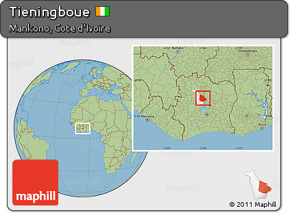 Savanna Style Location Map of Tieningboue, highlighted parent region