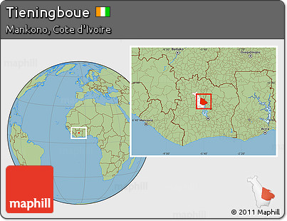 Savanna Style Location Map of Tieningboue, highlighted parent region