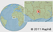 Savanna Style Location Map of Tieningboue, highlighted parent region, hill shading