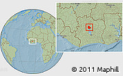 Savanna Style Location Map of Tieningboue, hill shading