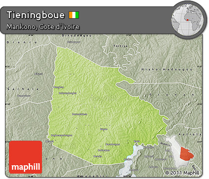 Physical Map of Tieningboue, semi-desaturated