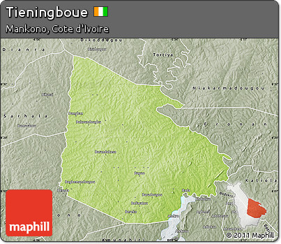 Physical Map of Tieningboue, semi-desaturated