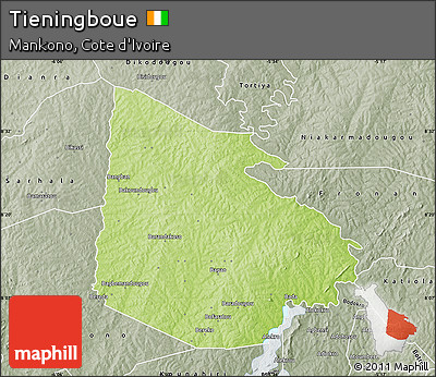 Physical Map of Tieningboue, semi-desaturated