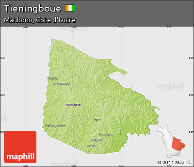 Physical Map of Tieningboue, single color outside
