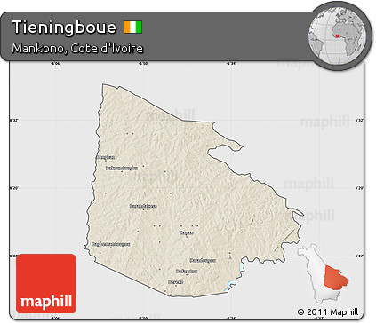 Shaded Relief Map of Tieningboue, single color outside