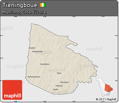 Shaded Relief Map of Tieningboue, single color outside