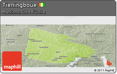 Physical Panoramic Map of Tieningboue, semi-desaturated